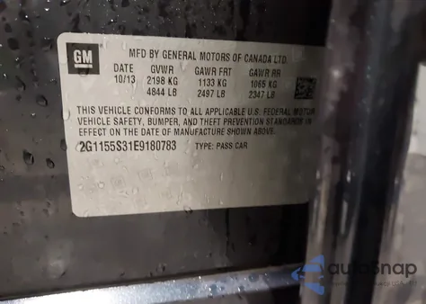 2014 Chevrolet Impala 2Lz z USA, uszkodzony, nr VIN 2G1155S31E9180783